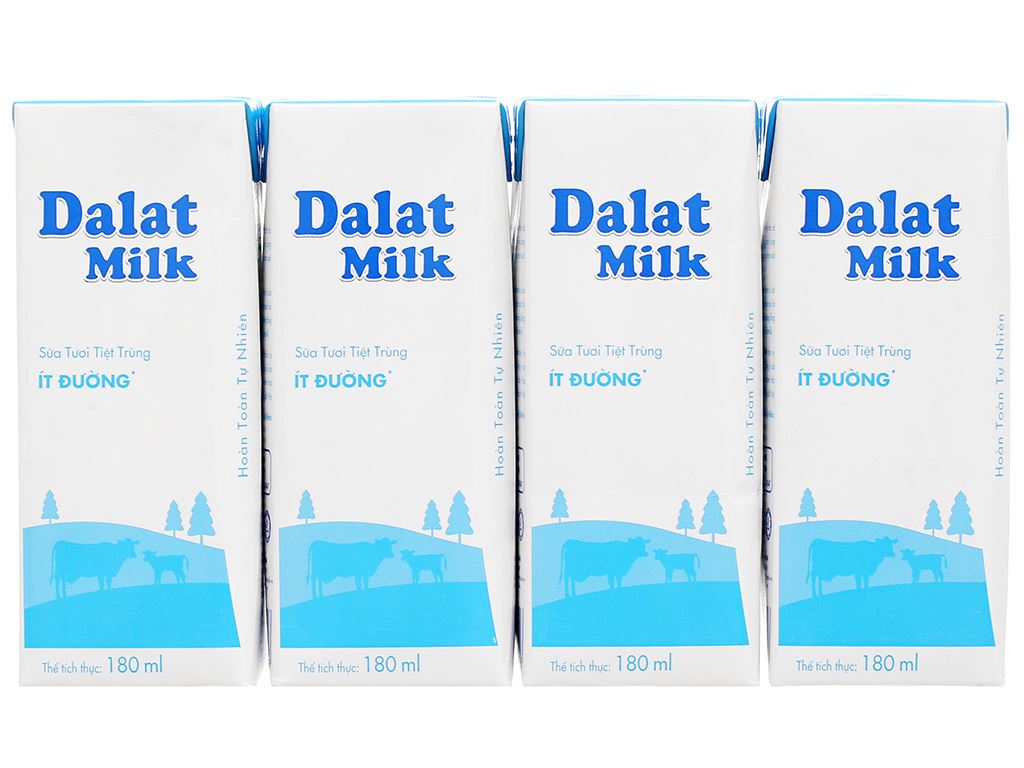 Lốc 4 hộp sữa tươi tiệt trùng ít đường Dalat Milk 180ml 3