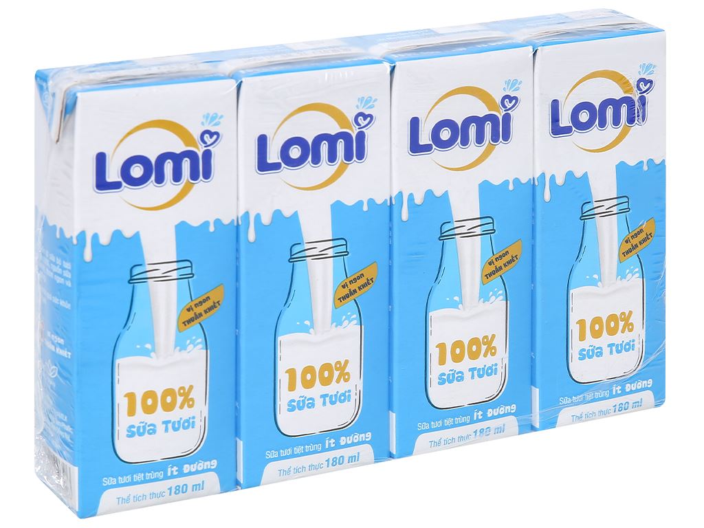 Lốc 4 hộp sữa tươi ít đường Lomi 180ml 1