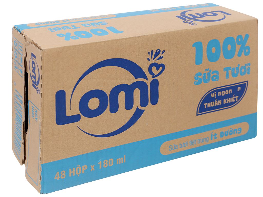 Thùng 48 hộp sữa tươi ít đường Lomi 180ml 1