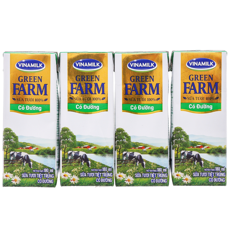 Lốc 4 hộp sữa tươi tiệt trùng có đường Vinamilk Green Farm 180ml - 2