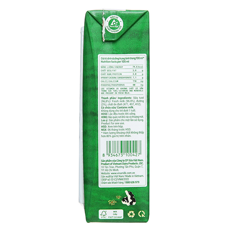 Thùng 48 hộp sữa tươi Vinamilk Green Farm có đường 180 ml (từ 1 tuổi) 18