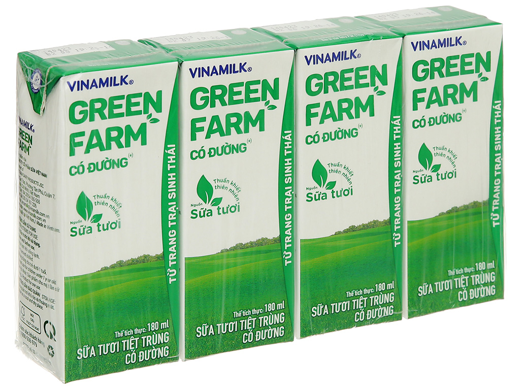 Thùng 48 hộp sữa tươi tiệt trùng có đường Vinamilk Green Farm 180ml 3
