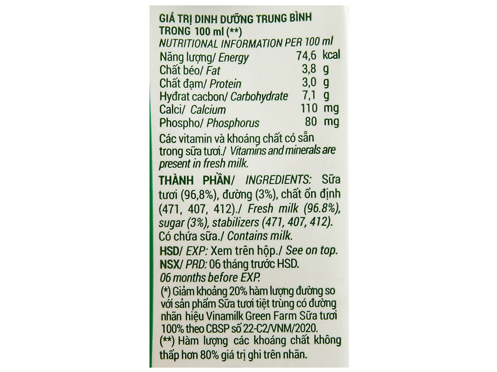 Thùng 48 hộp sữa tươi tiệt trùng có đường Vinamilk Green Farm 180ml 11