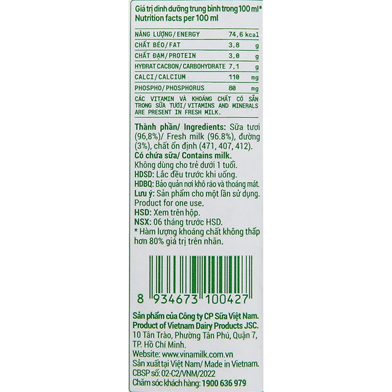 Thùng 48 hộp sữa tươi Vinamilk Green Farm có đường 180 ml (từ 1 tuổi) 12