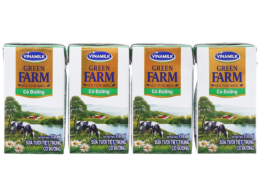 Lốc 4 hộp sữa tươi tiệt trùng có đường Vinamilk Green Farm 110ml 3