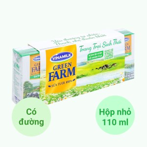 Lốc 4 hộp sữa tươi tiệt trùng có đường Vinamilk Green Farm 110ml