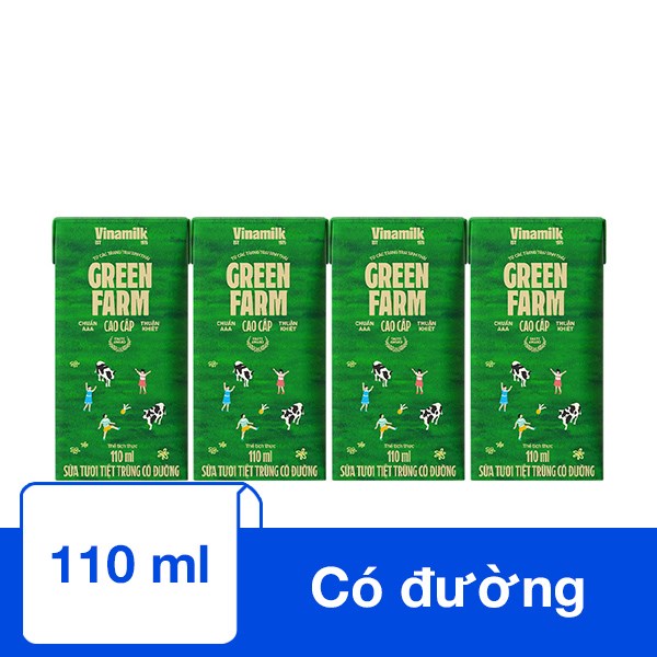 Lốc 4 Hộp Sữa Tươi Tiệt Trùng Vinamilk Green Farm Có Đường 110 Ml (Từ 1 Tuổi)