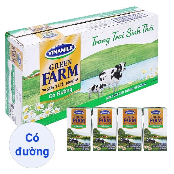 Thùng 48 hộp sữa tươi tiệt trùng Vinamilk Green Farm có đường 110 ml (từ 1 tuổi)