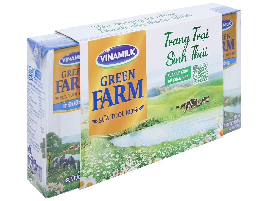 Lốc 4 hộp sữa tươi tiệt trùng ít đường Vinamilk Green Farm 180ml 1