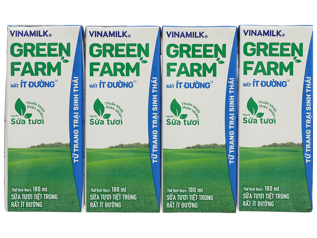 Lốc 4 hộp sữa tươi tiệt trùng ít đường Vinamilk Green Farm 180ml 4