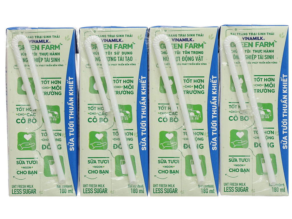 Lốc 4 hộp sữa tươi tiệt trùng ít đường Vinamilk Green Farm 180ml 5