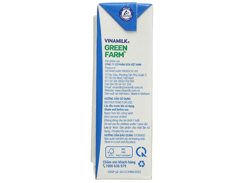 Lốc 4 hộp sữa tươi tiệt trùng ít đường Vinamilk Green Farm 180ml 9