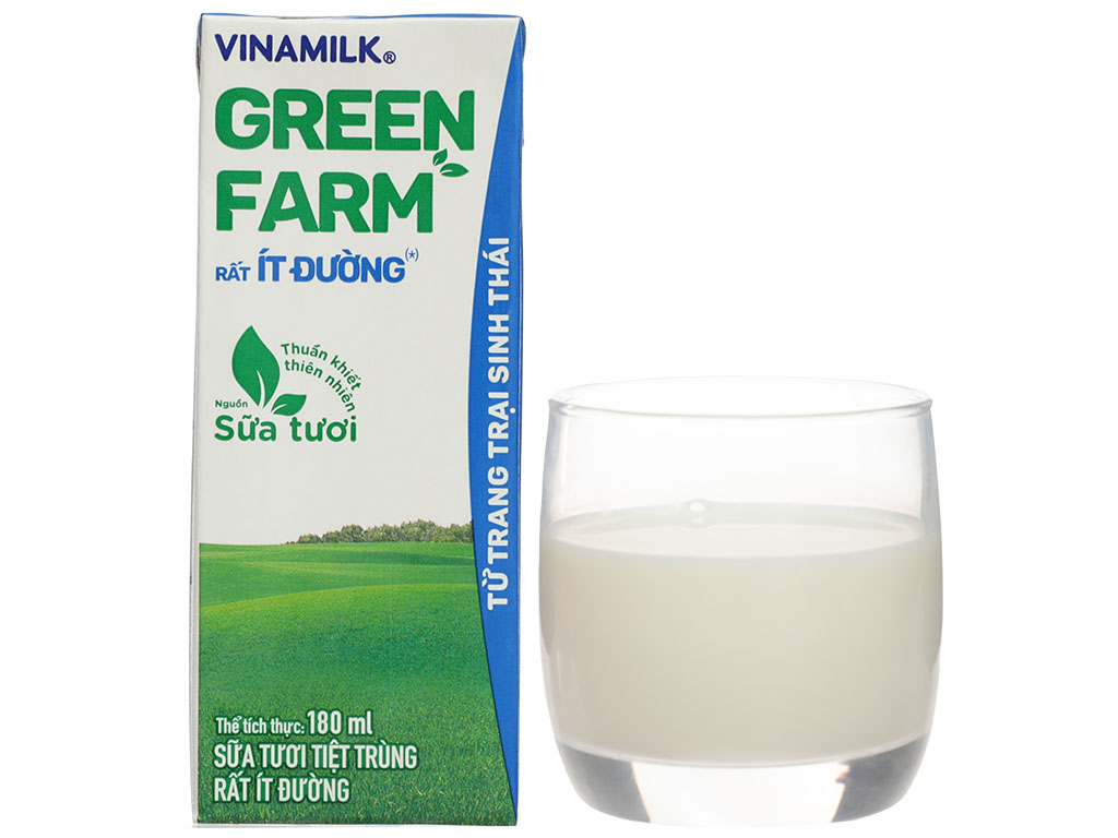 Lốc 4 hộp sữa tươi tiệt trùng ít đường Vinamilk Green Farm 180ml 12