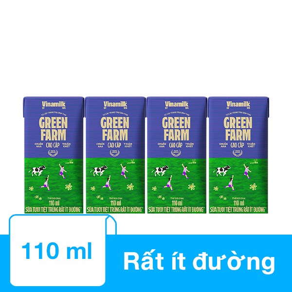 Lốc 4 Hộp Sữa Tươi Tiệt Trùng Vinamilk Green Farm Rất Ít Đường 110 Ml (Từ 1 Tuổi)