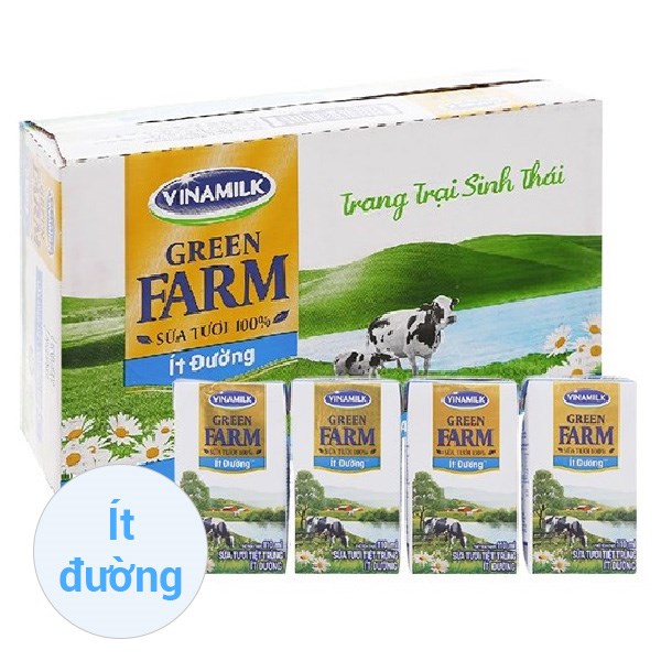 Thùng 48 hộp sữa tươi tiệt trùng Vinamilk Green Farm ít đường 110 ml (từ 1 tuổi)