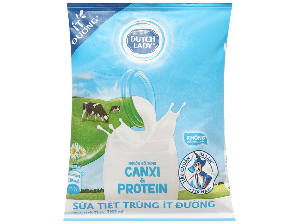 Thùng 24 bịch sữa tươi tiệt trùng ít đường Dutch Lady Canxi & Protein 180ml 3