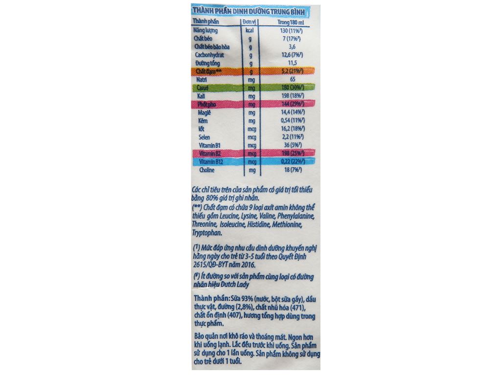 Thùng 24 bịch sữa tươi tiệt trùng ít đường Dutch Lady Canxi & Protein 180ml 4