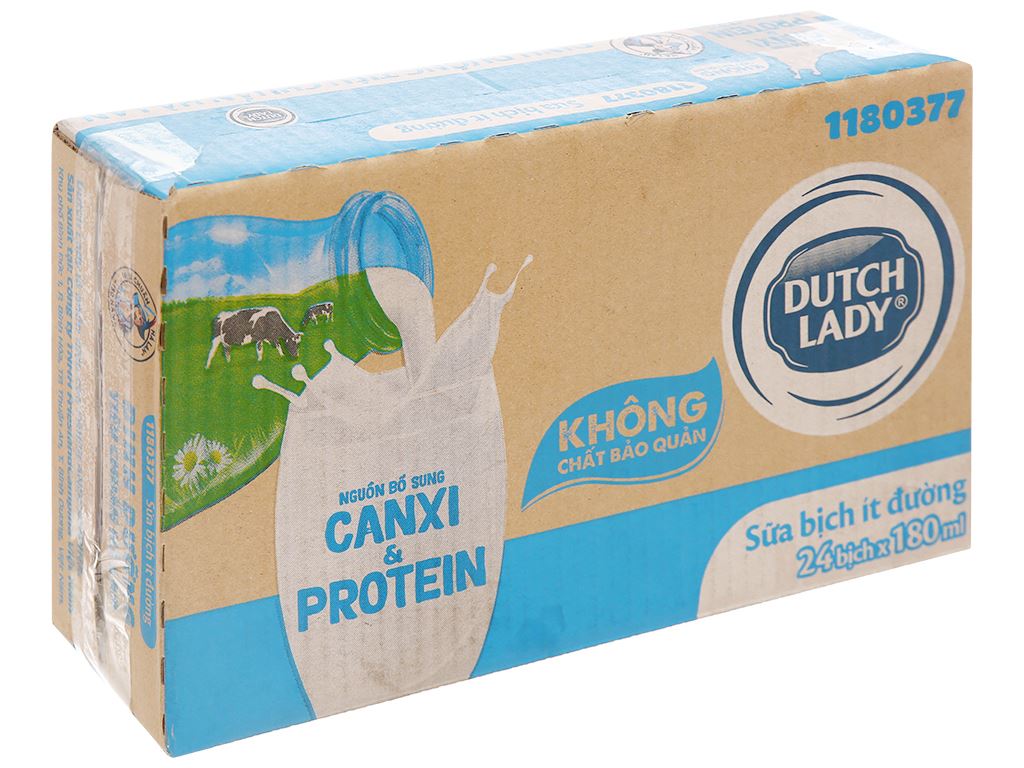 Thùng 24 bịch sữa tươi tiệt trùng ít đường Dutch Lady Canxi & Protein 180ml 1