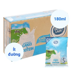 Thùng 24 bịch sữa tươi tiệt trùng ít đường Dutch Lady Canxi & Protein 180ml