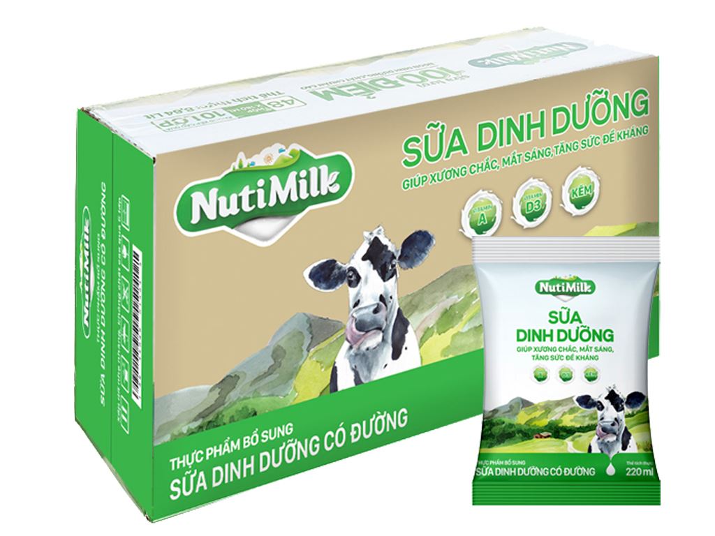 Thùng 48 bịch sữa dinh dưỡng có đường Nutimilk 220ml 1