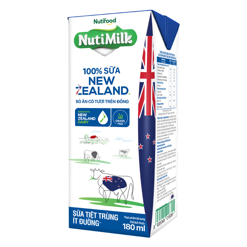 Thùng 48 hộp sữa tiệt trùng Nutimilk New Zealand ít đường 180 ml (từ 1 tuổi) 6