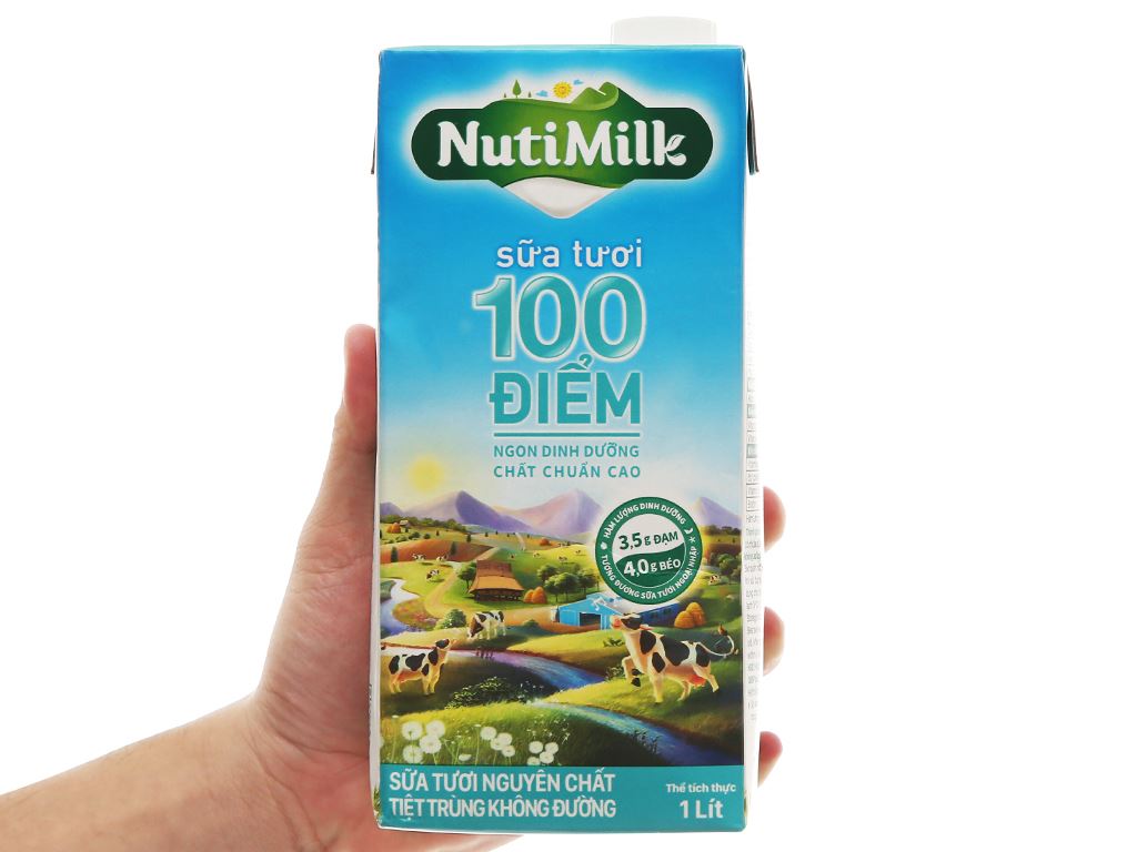 Sữa tươi tiệt trùng không đường Nutimilk 100 điểm hộp 1 lít 8