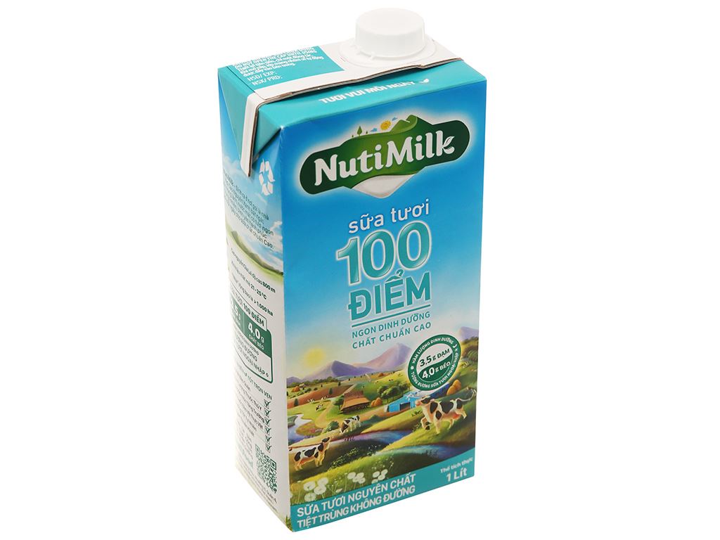 Thùng 12 hộp sữa tươi tiệt trùng không đường Nutimilk 100 điểm 1 lít 7