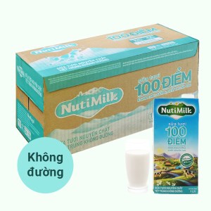 Thùng 12 hộp sữa tươi tiệt trùng không đường Nutimilk 100 điểm 1 lít