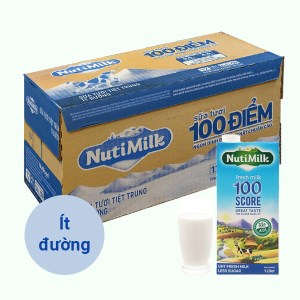 Thùng 12 hộp sữa tươi tiệt trùng ít đường Nutimilk 100 điểm 1 lít