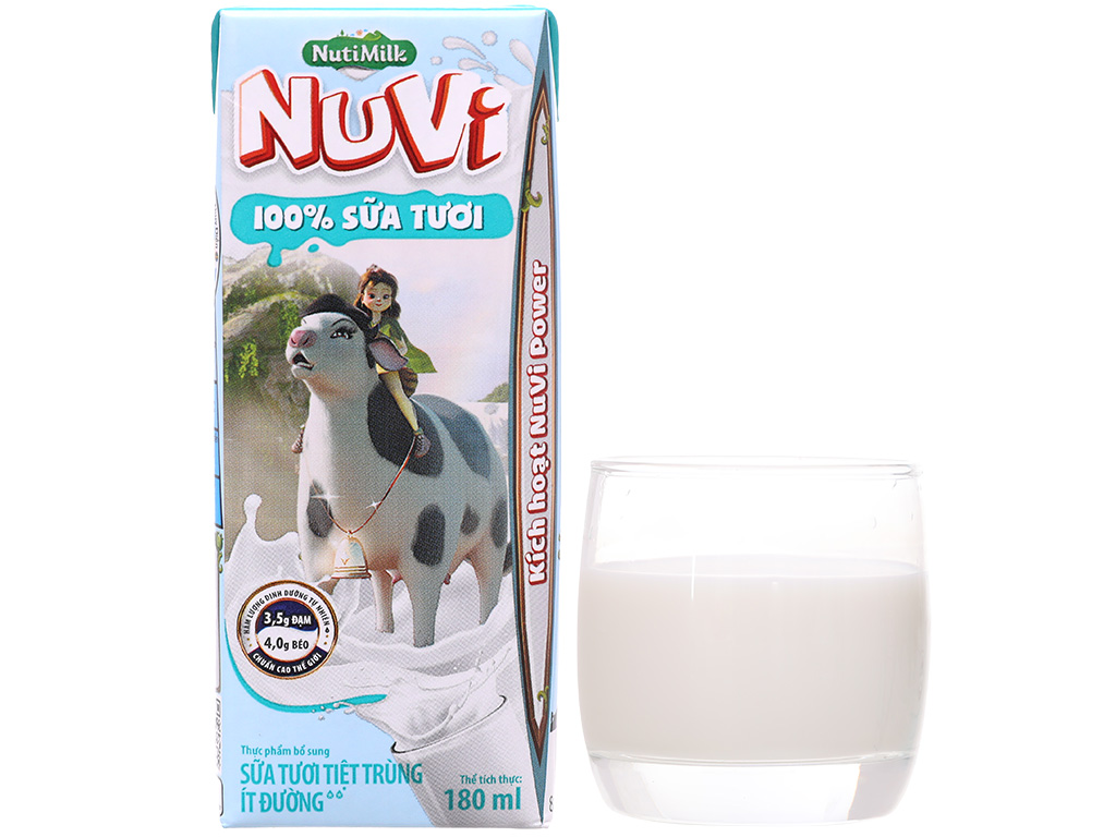 Thùng 48 hộp sữa tươi tiệt trùng Nuvi ít đường 180ml 11