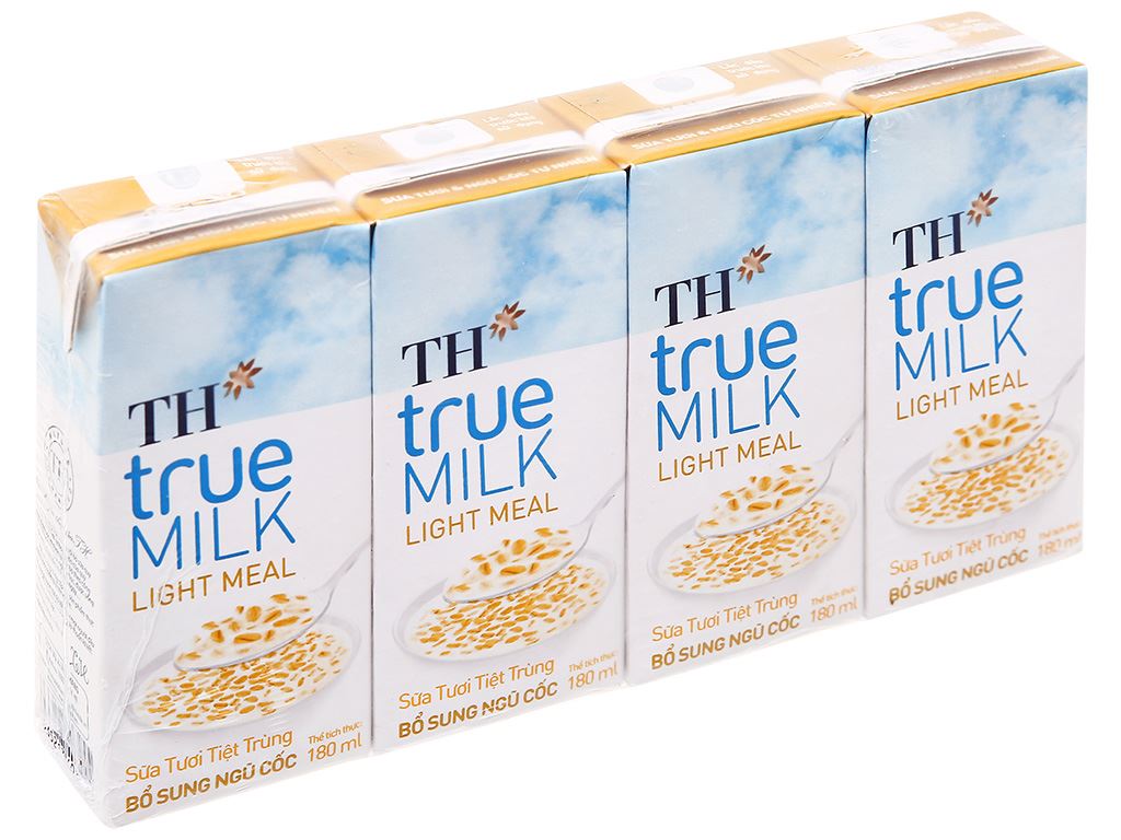 Lốc 4 hộp sữa tươi tiệt trùng TH true MILK ngũ cốc Light Meal 180ml 1