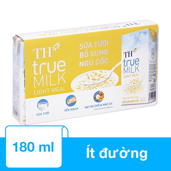 Lốc 4 Hộp Sữa Tươi Tiệt Trùng Th True Milk Light Meal Ngũ Cốc Ít Đường 180 Ml (Từ 1 Tuổi)