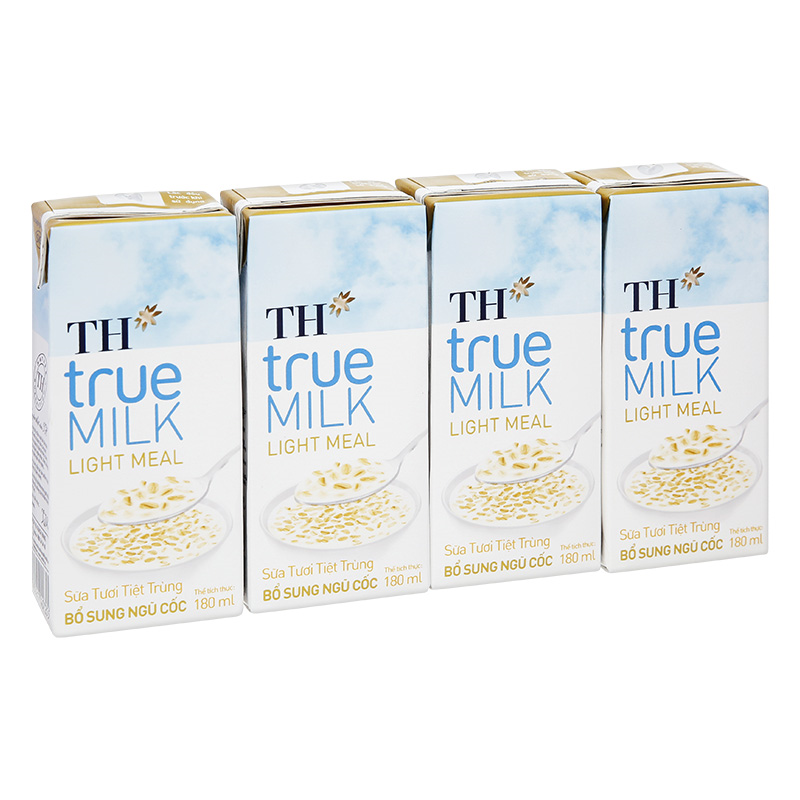 Lốc 4 hộp sữa tươi tiệt trùng TH true MILK Light Meal ngũ cốc ít đường 180 ml (từ 1 tuổi)