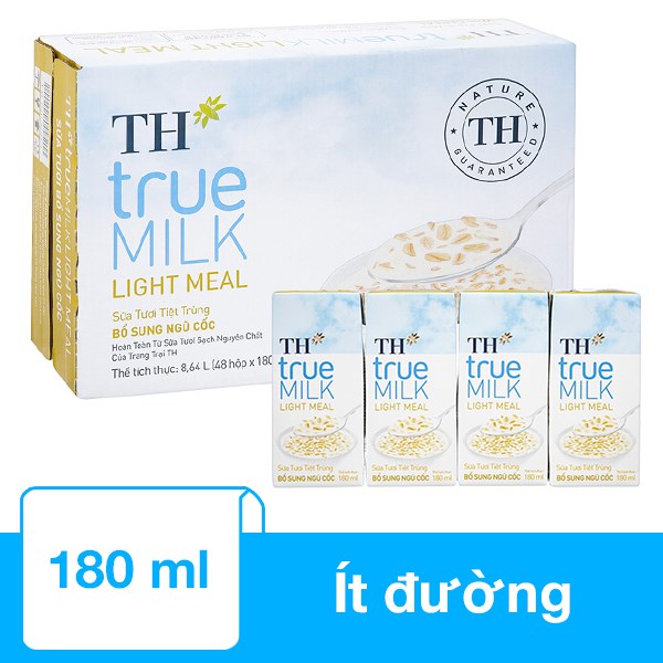 Thùng 48 Hộp Sữa Tươi Tiệt Trùng Th True Milk Light Meal Ngũ Cốc Ít Đường 180 Ml (Từ 1 Tuổi)