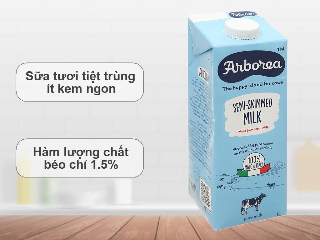 Sữa tươi tiệt trùng Arborea ít kem hộp 1 lít 2