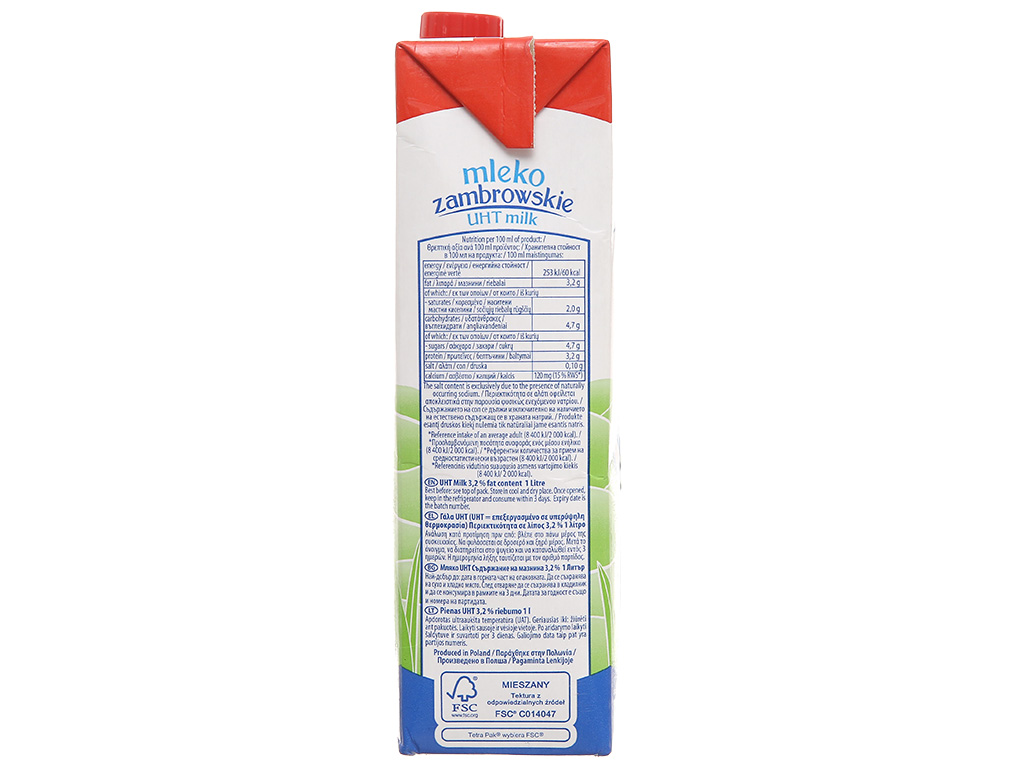 Thùng 12 hộp sữa tiệt trùng Mleko Zambrowskie 3.2% béo 1 lít 7