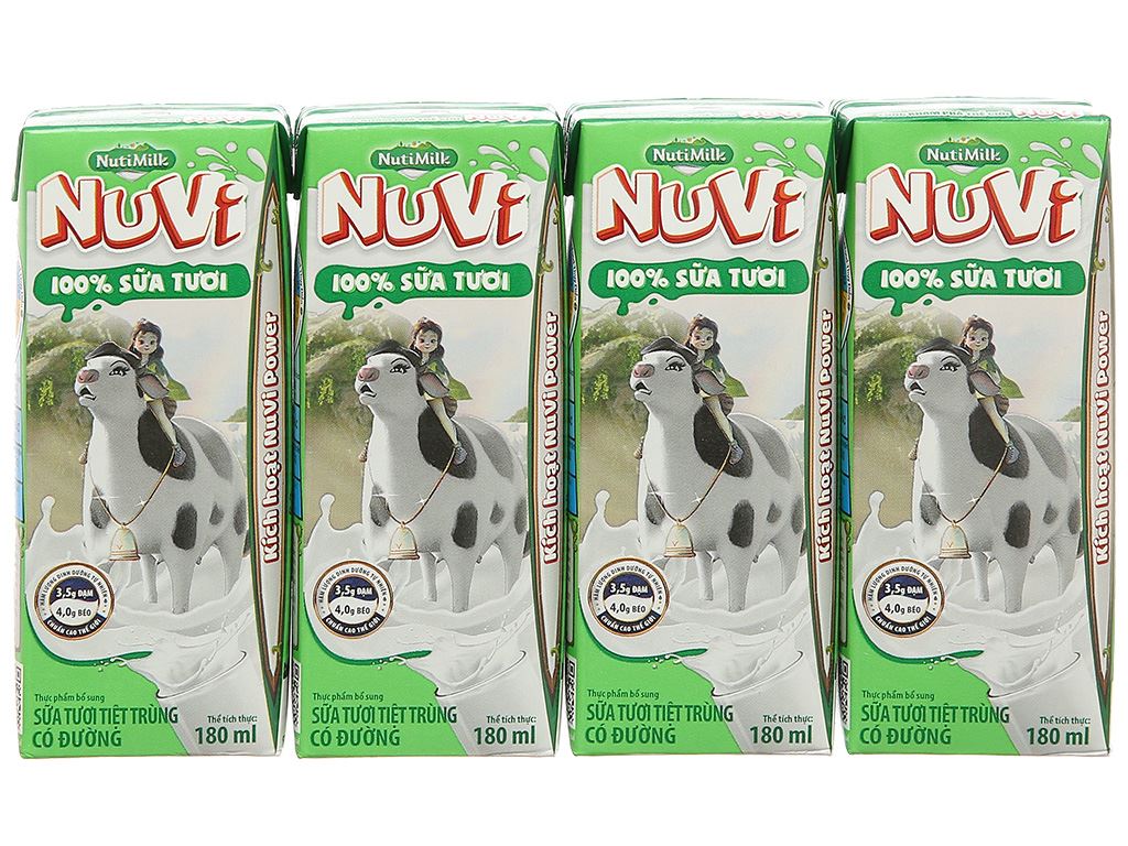 Lốc 4 hộp sữa tươi tiệt trùng có đường Nuvi 180ml 3