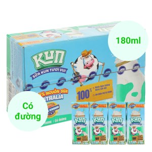 Thùng 48 hộp sữa tươi tiệt trùng có đường Kun 180ml