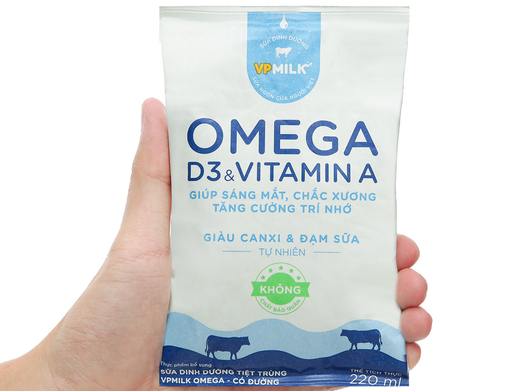 Sữa tươi tiệt trùng có đường VPMilk Omega bịch 220ml 7
