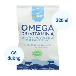 Sữa tươi tiệt trùng có đường VPMilk Omega bịch 220ml
