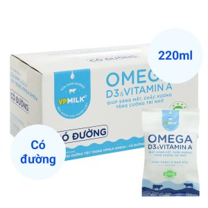 Thùng 48 bịch sữa tươi tiệt trùng có đường VPMilk Omega 220ml