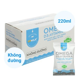 Thùng 48 bịch sữa tươi tiệt trùng không đường VPMilk Omega 220ml