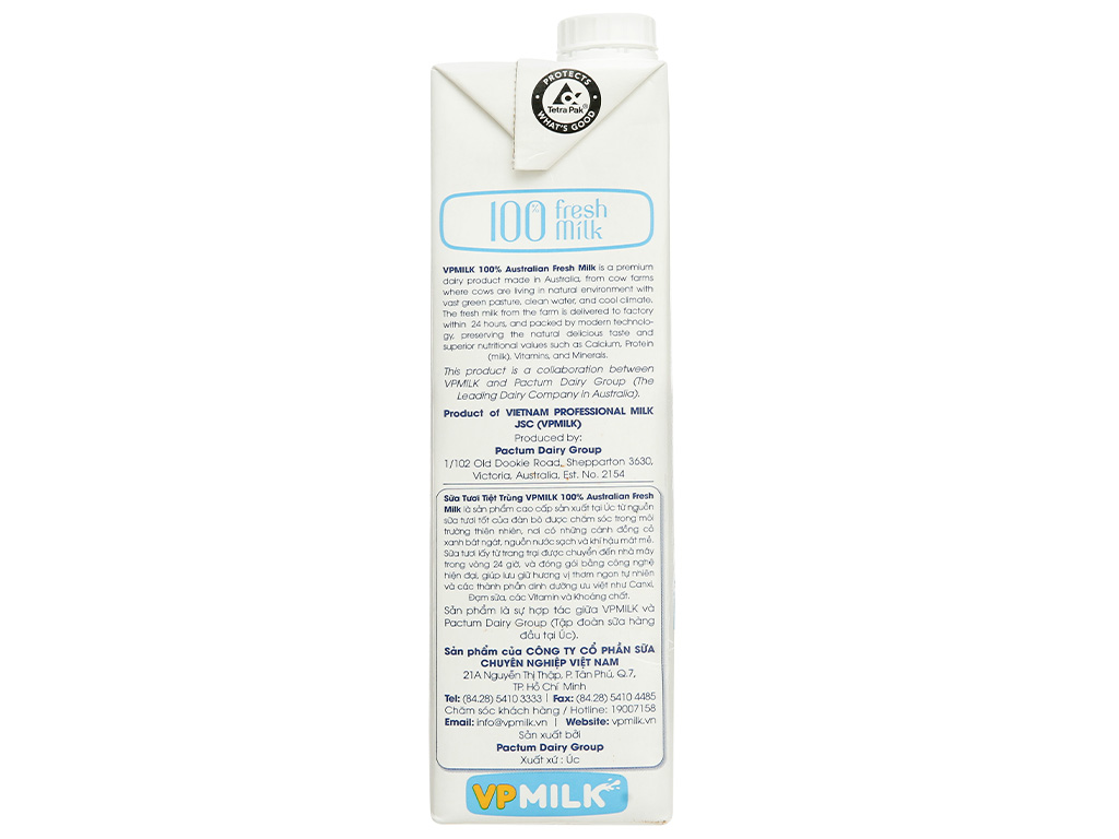 Sữa tươi tiệt trùng không đường VPMilk Australian Fresh Milk hộp 1 lít 4