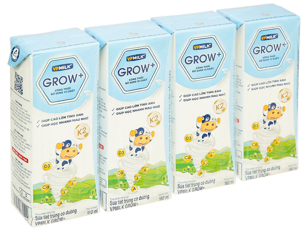 Lốc 4 hộp sữa tươi tiệt trùng có đường VPMilk Grow+ 180ml 1