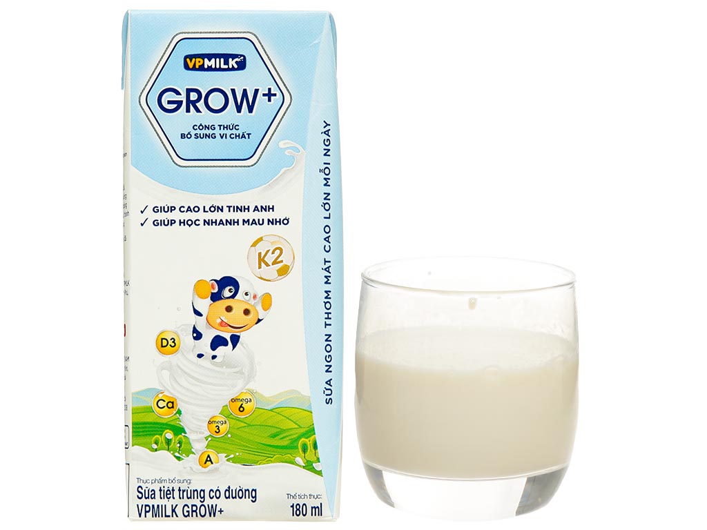 Lốc 4 hộp sữa tươi tiệt trùng có đường VPMilk Grow+ 180ml 11