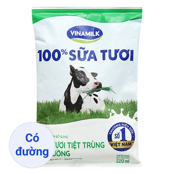 Sữa tươi tiệt trùng Vinamilk có đường 220 ml (từ 1 tuổi)