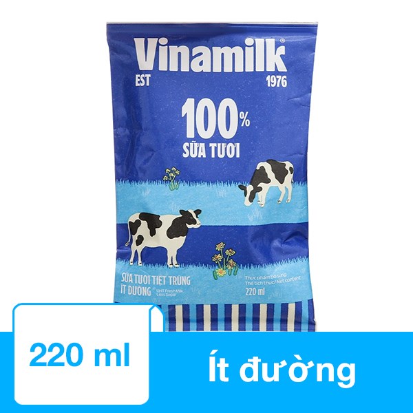 Sữa Tươi Tiệt Trùng Vinamilk Ít Đường 220 Ml (Từ 1 Tuổi)