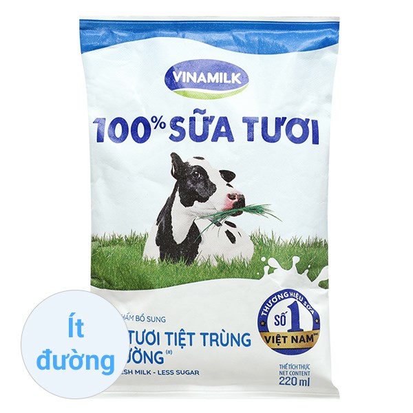 Sữa tươi tiệt trùng Vinamilk ít đường 220 ml (từ 1 tuổi)