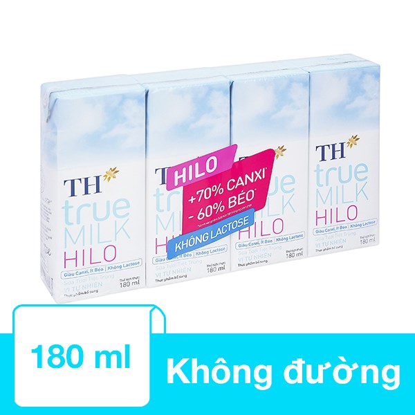 Lốc 4 Hộp Sữa Tươi Tiệt Trùng Th True Milk Hilo Không Đường 180 Ml (Từ 1 Tuổi)