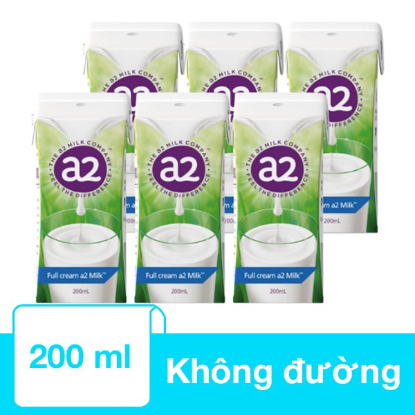 Lốc 6 Hộp Sữa Tươi Tiệt Trùng A2 Milk Không Đường 200 Ml (Từ 1 Tuổi)